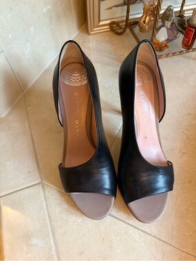 Black Open-Toe Leather Heels